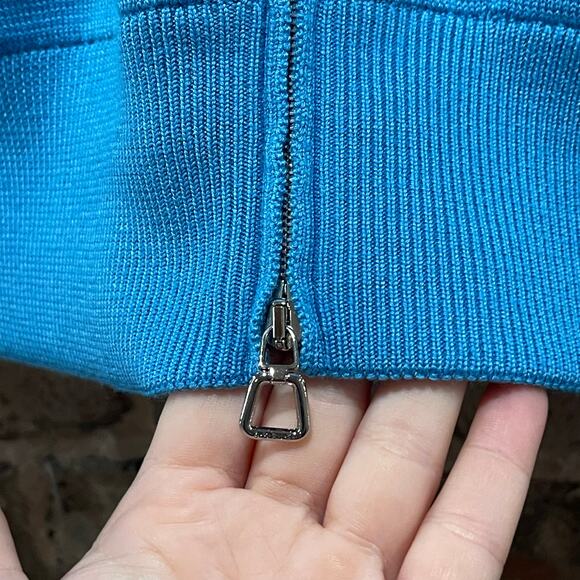 Akris Wool & Mulberry Silk High-Neck Zip Cardigan with Zip Pockets Size 14 - Picture 7 of 9